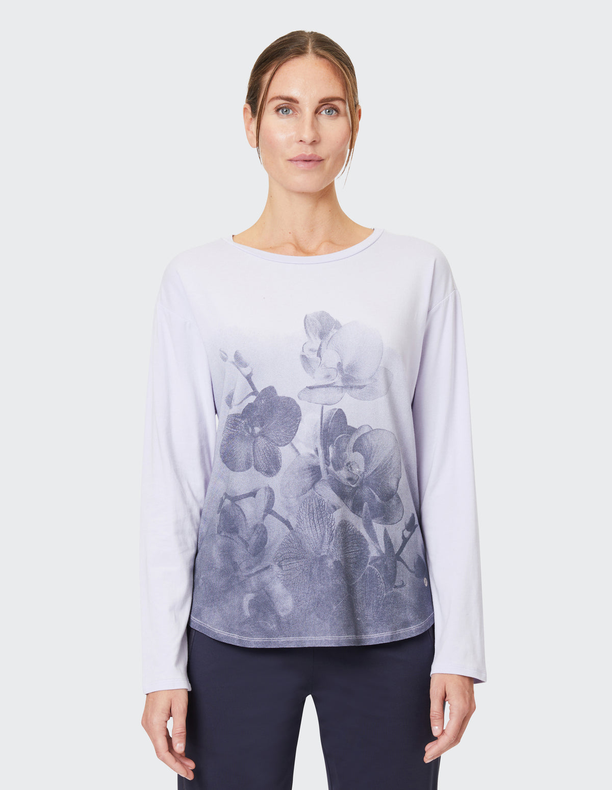 ODILIA Langarm-Sportshirt Damen mit Orchideen-Motiv