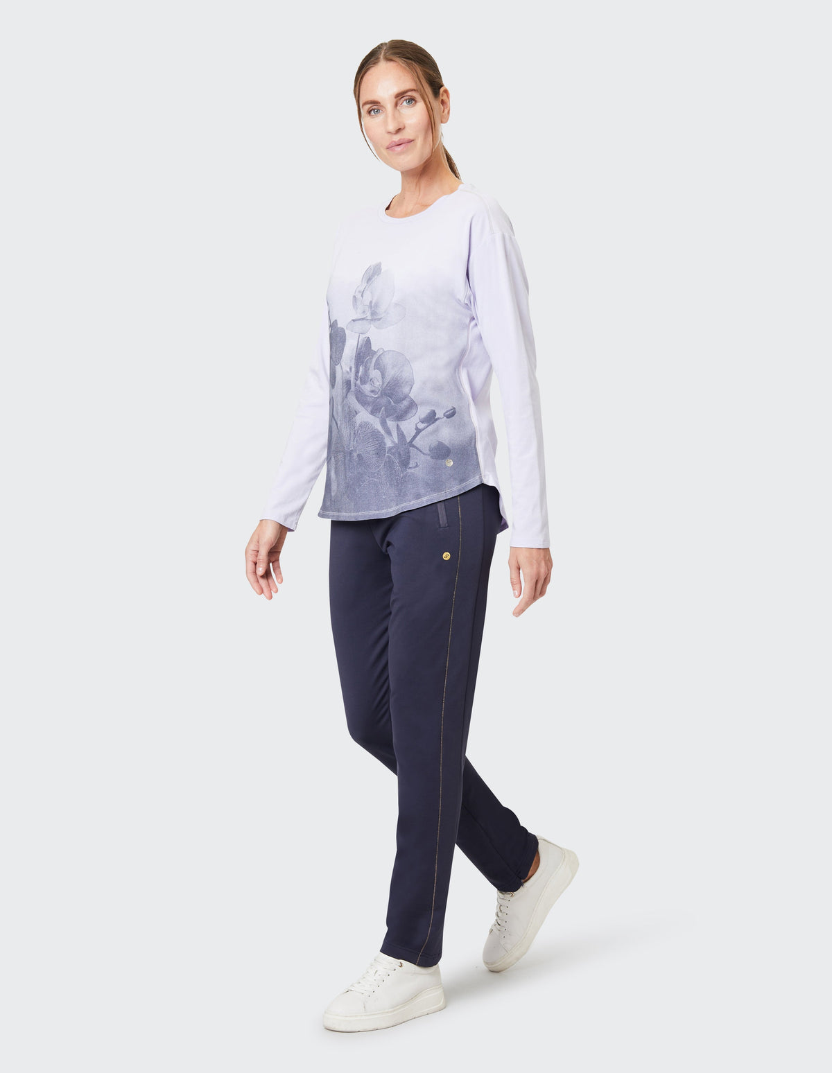 ODILIA Langarm-Sportshirt Damen mit Orchideen-Motiv