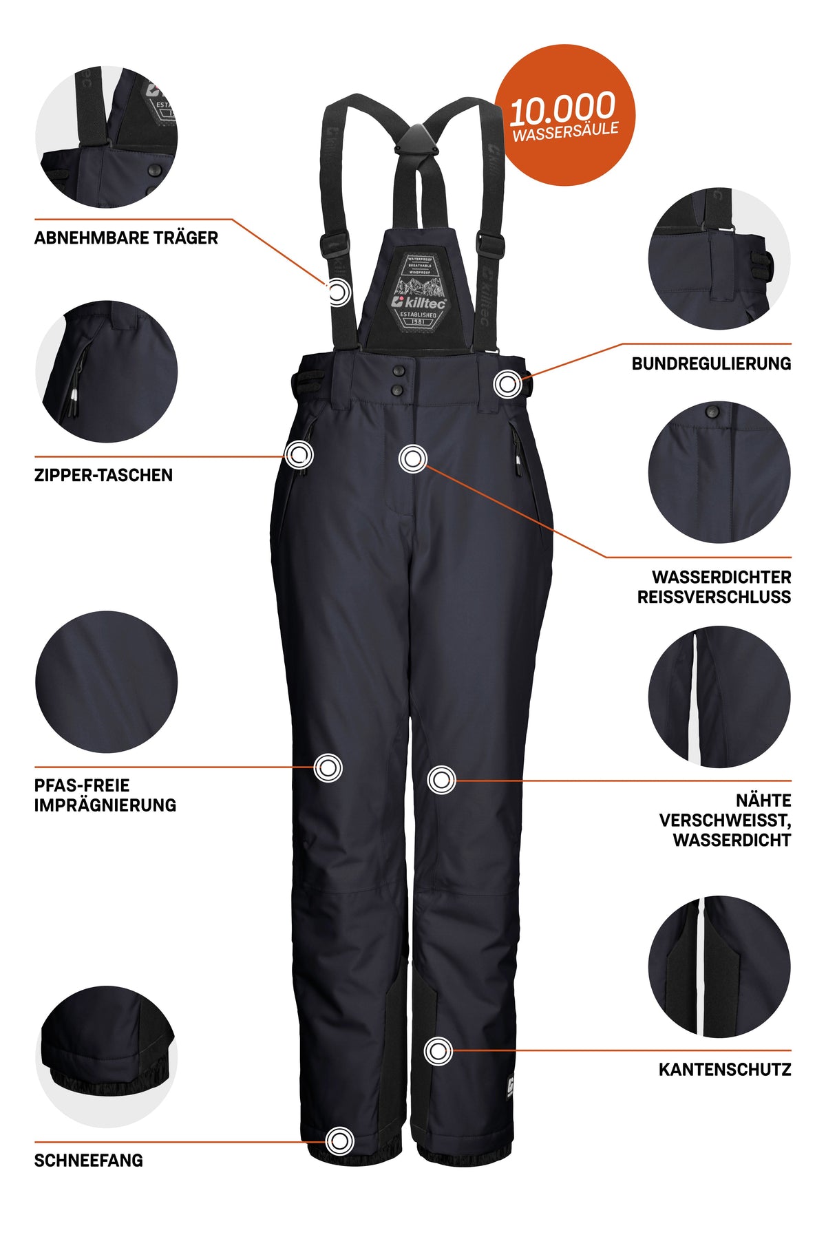 Kinder Skihose 10.000 mm wasserdicht mit Latz