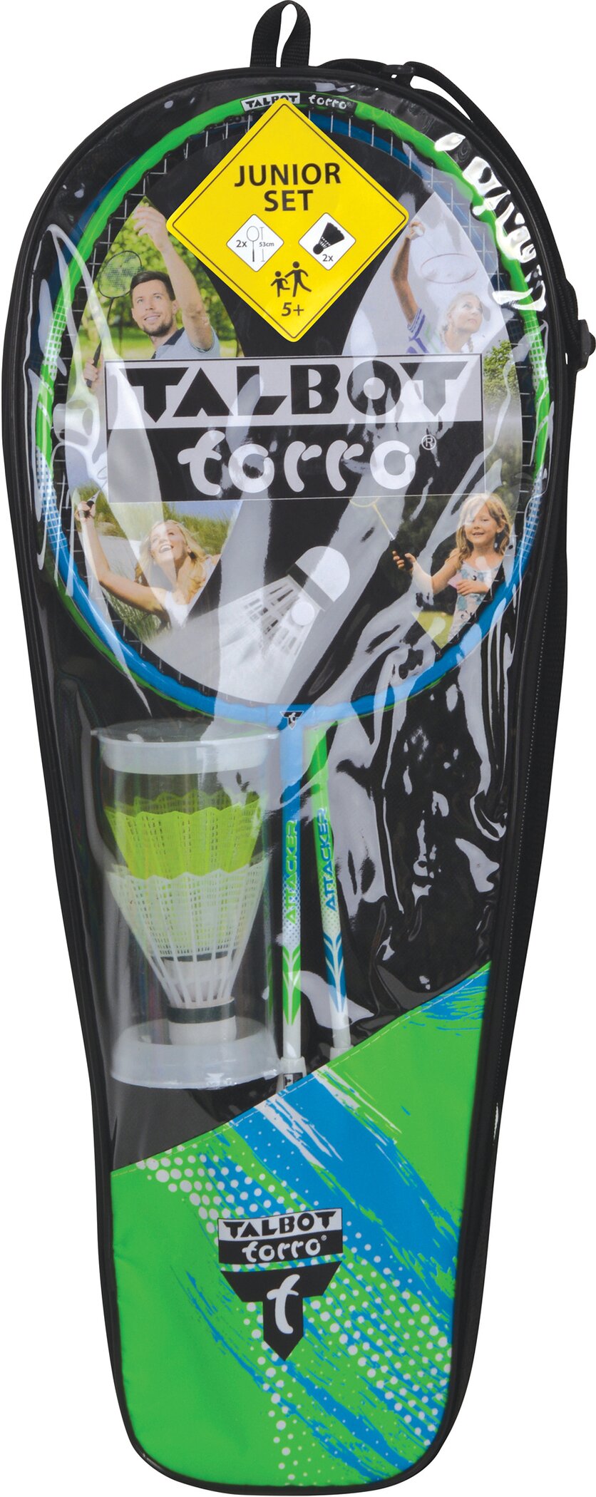 /TORRO Badmintonset  Torro Kinder Badminton-Set 2-Attacker Junior, 2 verkürzte Schläger 53 cm, 2 Federbälle, in wertiger Tasche, 449410