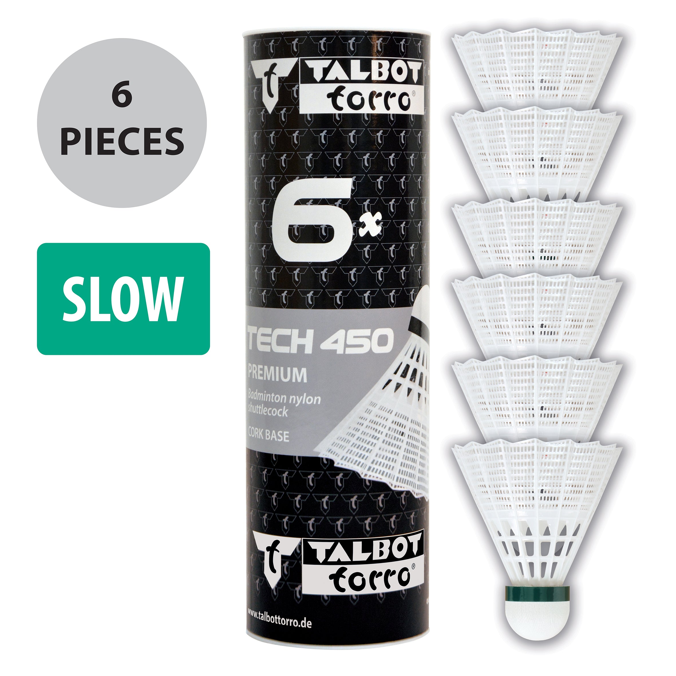 Badmintonball Tech 450, Premium Nylonfederball, 6er Dose