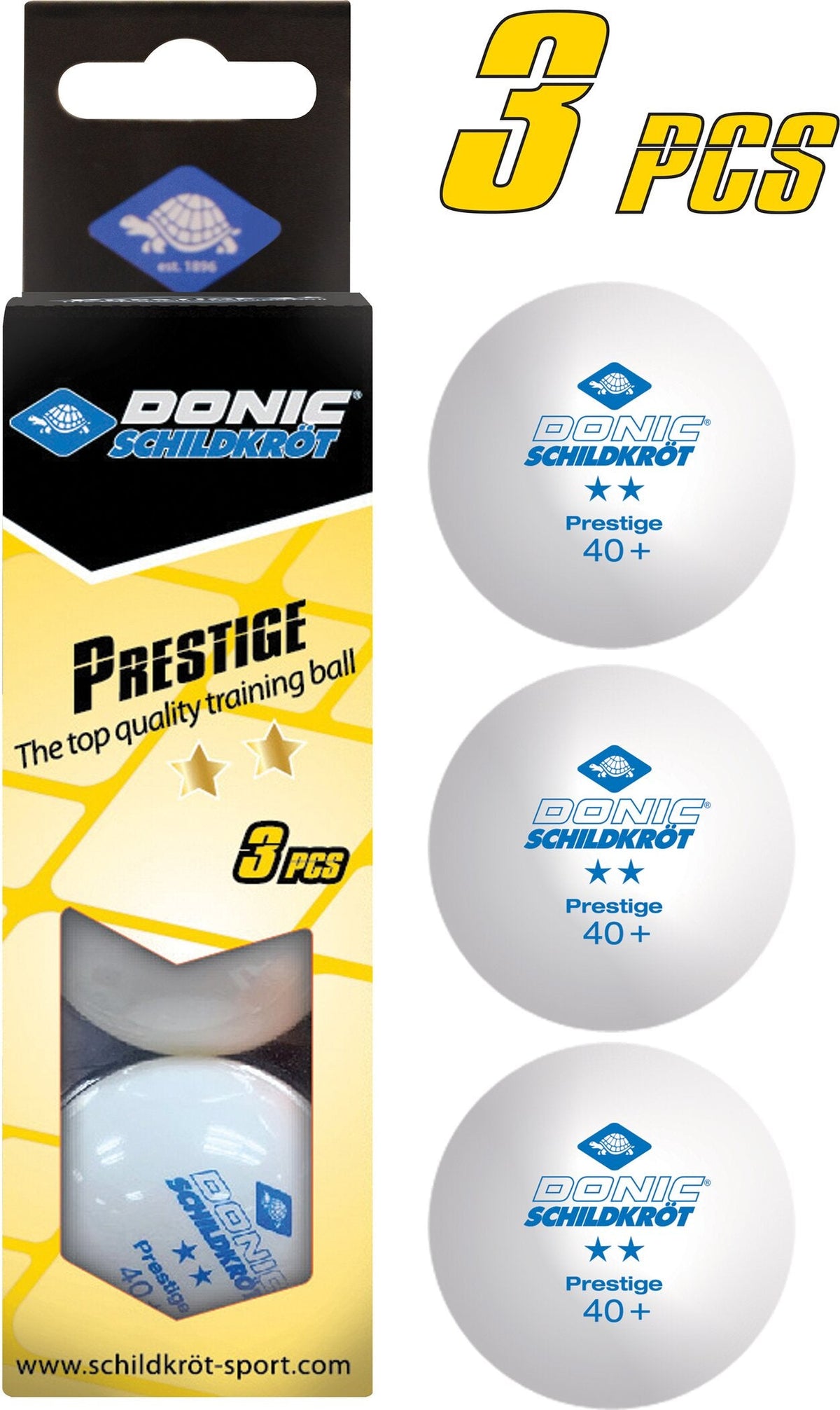 Schildkröt Tischtennisball 2-Stern Prestige, Poly 40+ Qualität, 3 Stk. im Karton, weiß