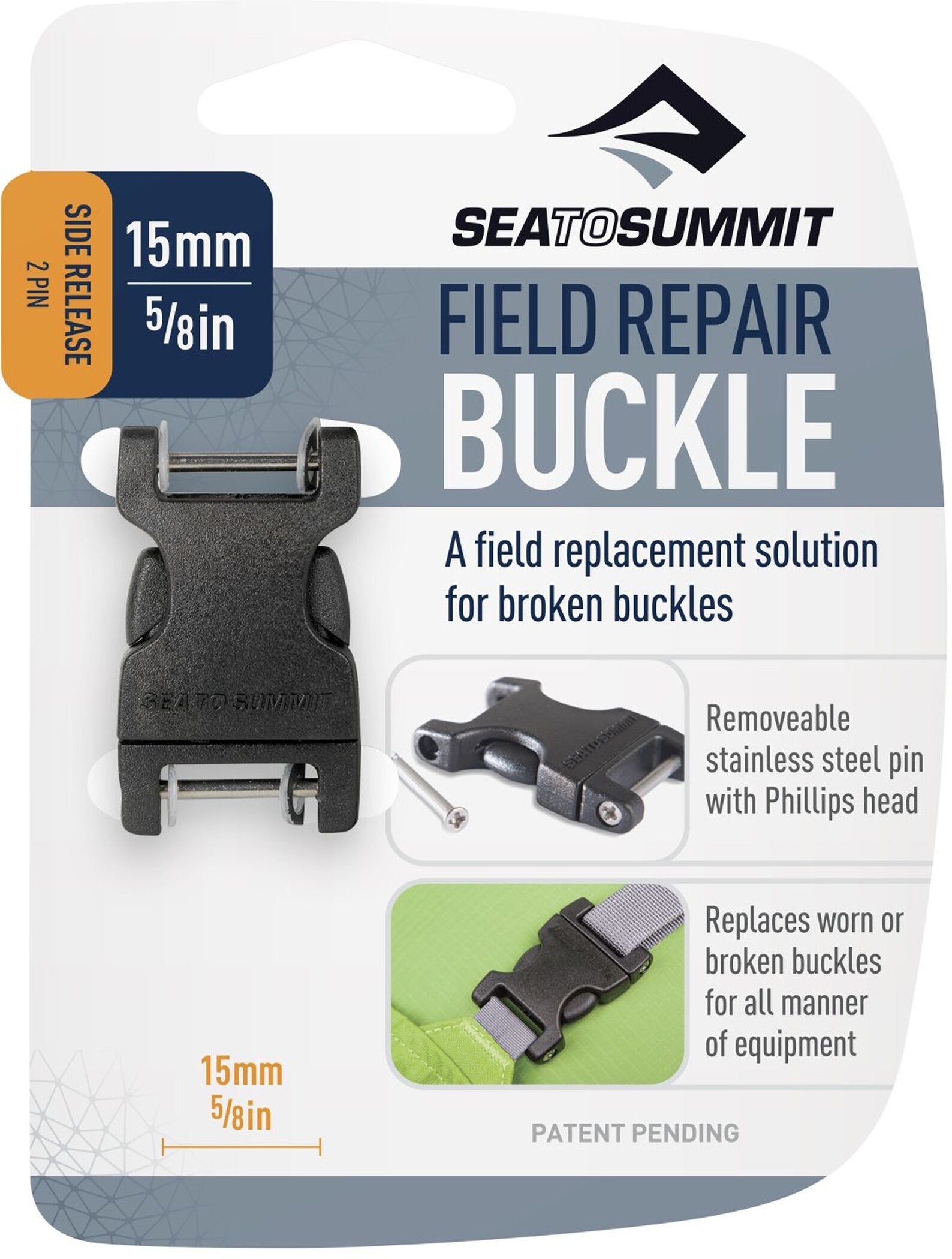 Rucksack Field Repair Buckle - 15mm Side Release 2 pin