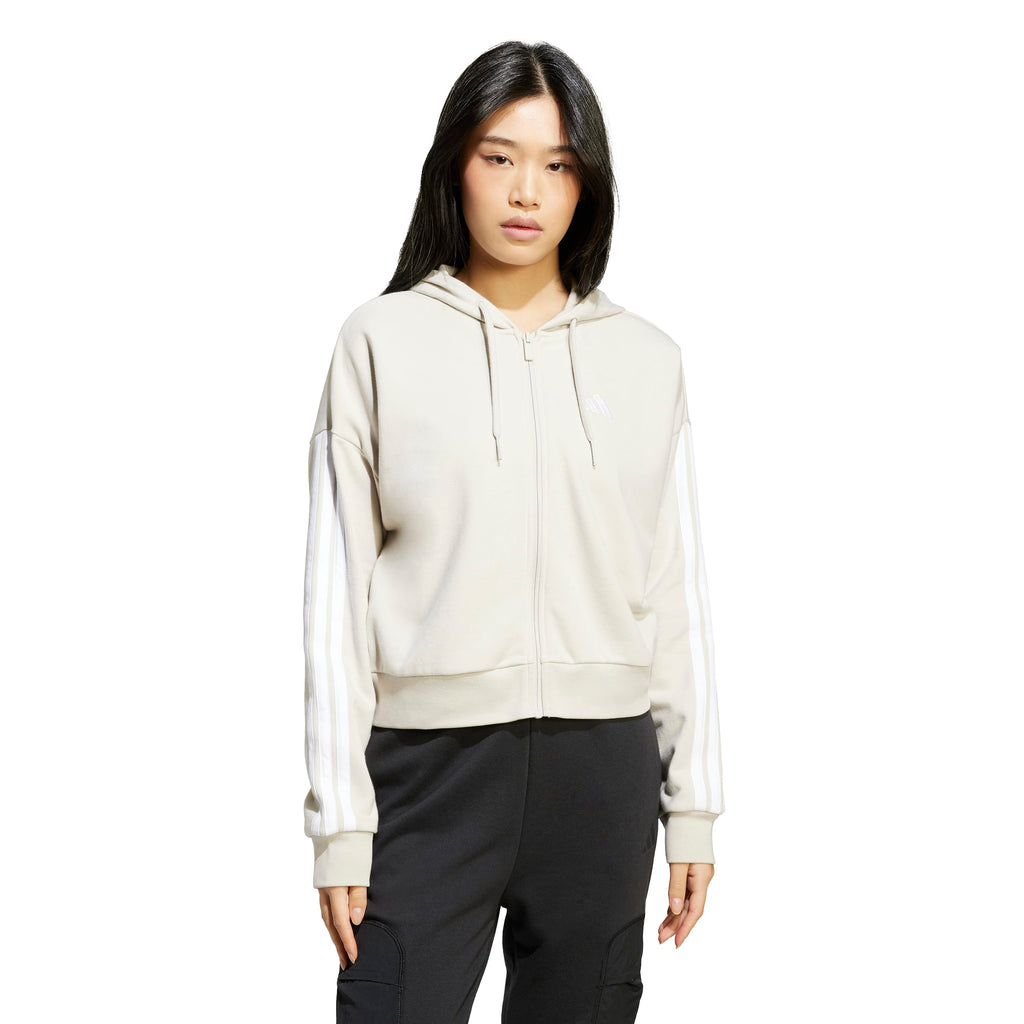Essentials 3-Streifen French Terry Kapuzenjacke Damen