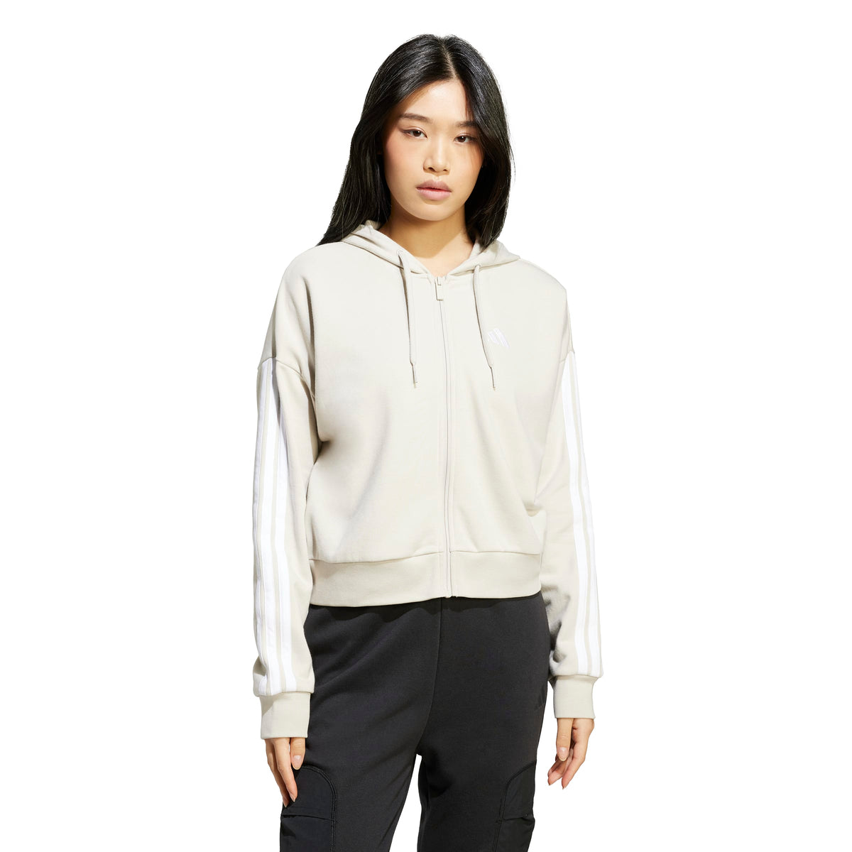 Essentials 3-Streifen French Terry Kapuzenjacke Damen