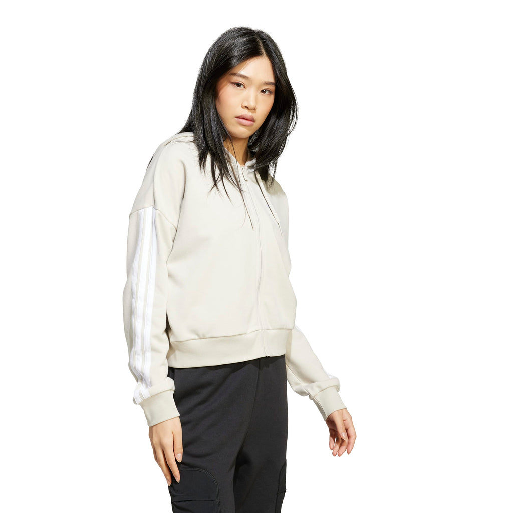 Essentials 3-Streifen French Terry Kapuzenjacke Damen
