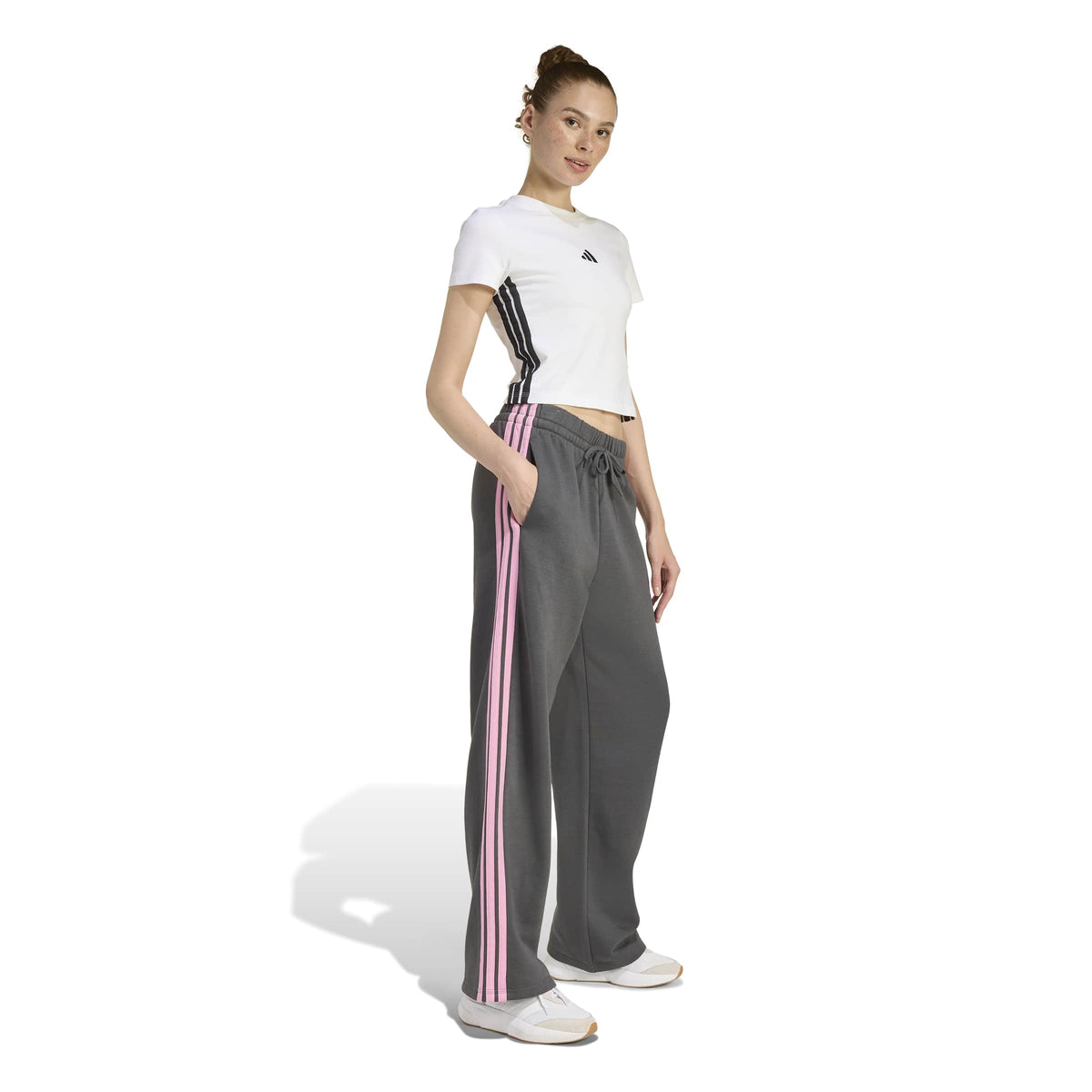 Essentials 3-Streifen Open-Hem French Terry Hose Damen