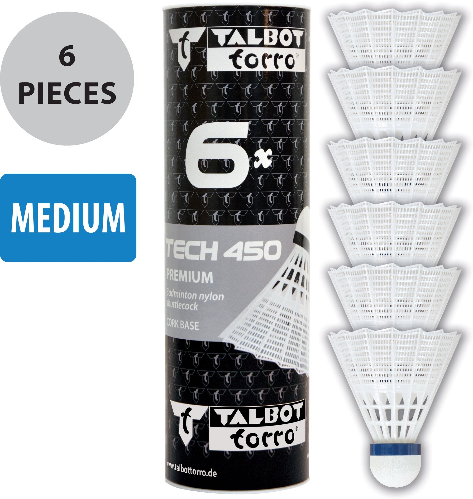 Premium Badminton-Ball TECH 450 Nylon Medium 6er Pack